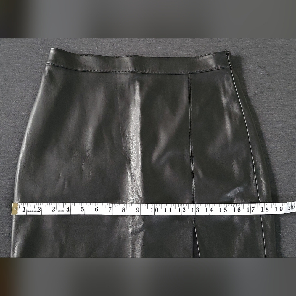 Mango Faux Leather Black High-Waisted Pencil Skirt Front Slit, Chic Sexy, Size 6 - Picture 5 of 11